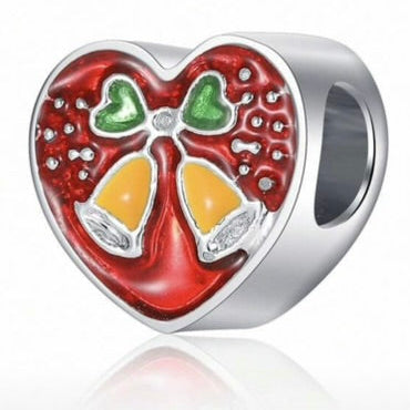 Heart-shaped charm with red, yellow, and green colors on a white background