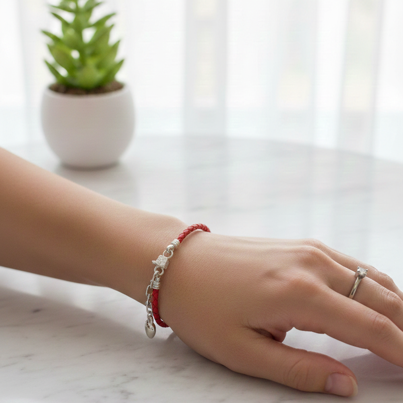 D'Dora Collection - လက်ကောက် - အနီရောင် ချိတ်ဆွဲထားသော နှလုံးပုံ