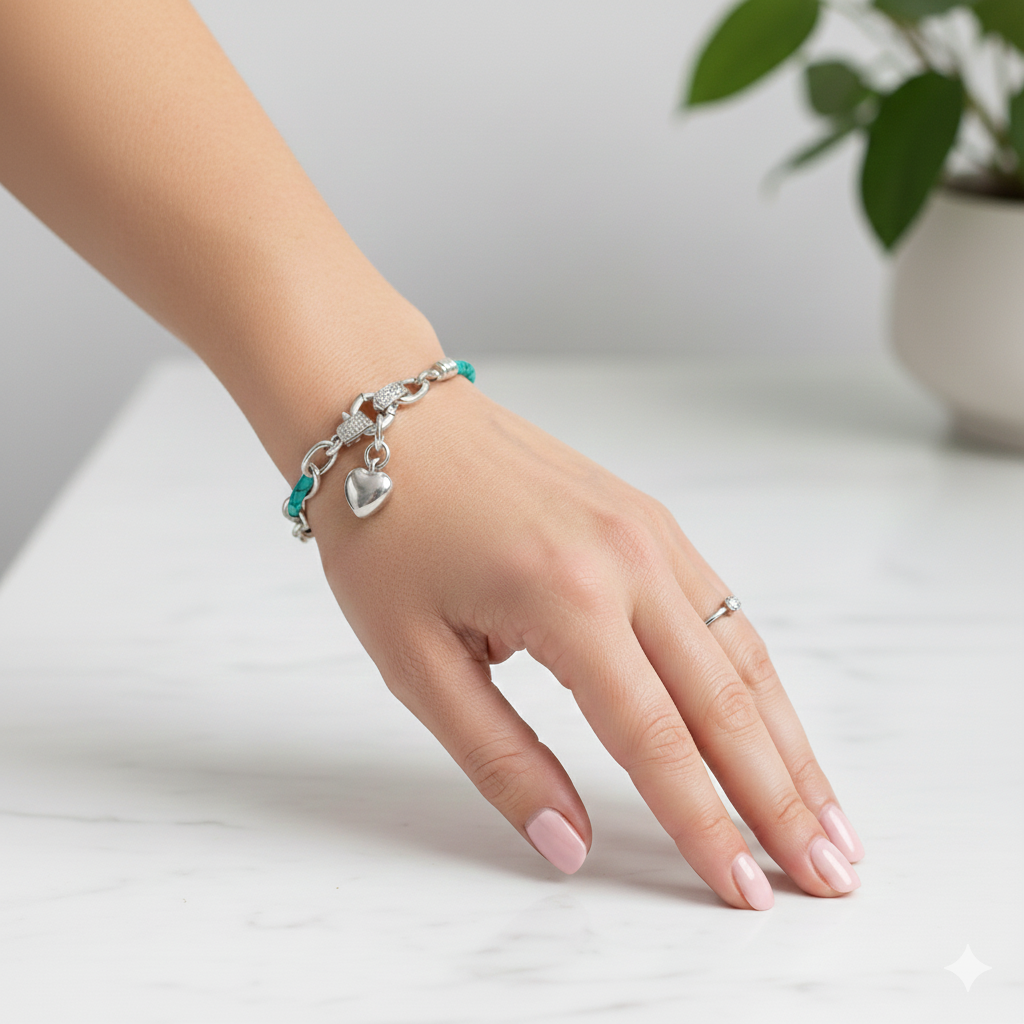 D'Dora Collection - လက်ကောက် - ကောင်းကင်ပြာရောင် ချိတ်ဆွဲထားသော နှလုံးပုံ