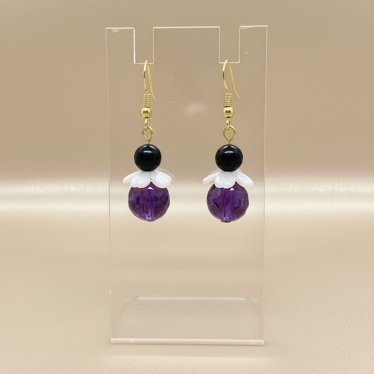 Angle Drop Collection - Earring - Amethyst & Onyx
