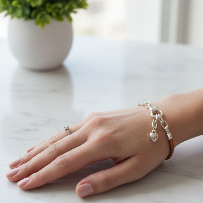 D'Dora Collection - လက်ကောက် - အညိုရောင် ချိတ်ဆွဲထားသော နှလုံးပုံ